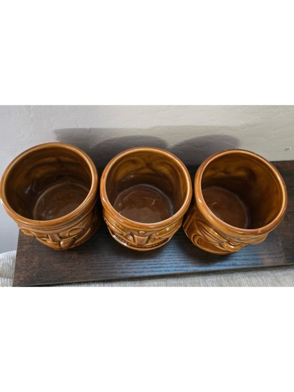 Set Of 3 Accoutrements Tiki Brown Ceramic Mugs 2002 Vintage Collectible Cups - Picture 2 of 11